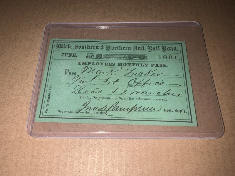 1861 Michigan Southern & Northern Indiana Railroad RR- Pre-civil War - RARE