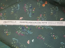1 Yd New Cotton Fabric Dear Stella Squirrels Birds and Flowers on Dark Green