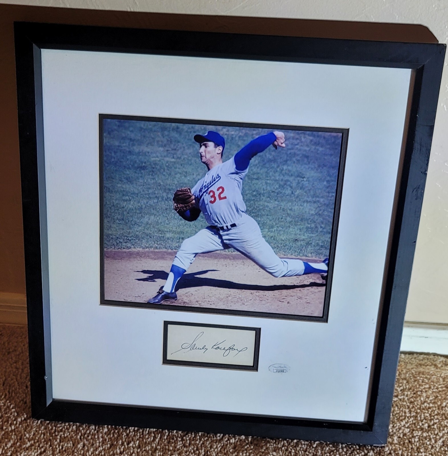 Sandy Koufax Autographed Signed Autograph 3x5 With 8X10 photo matted in 16.5" x 15.5" frame. JSA 