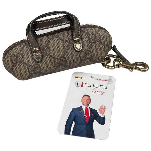 Gucci GG Canvas Micro Mini Metallic Leather KeyChain Lipstick Lighter Purse Bag