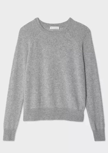 $ 335 weiß + Warren Kaschmir Sweatshirt mit Rippborte mittelgrau weich neu mit Etikett - Bild 2 von 6