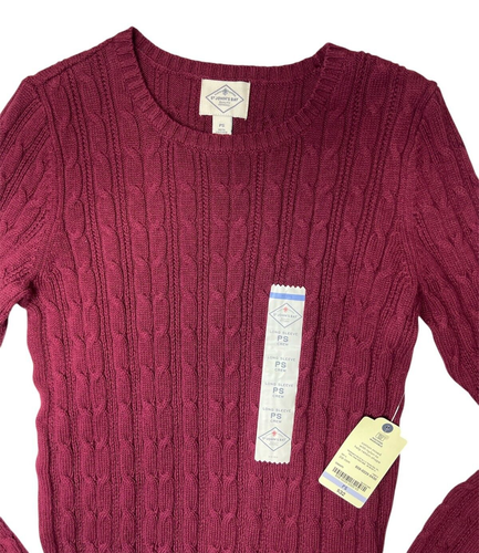 St Johns Bay Classic Cable Sweater Knit Crew Long Sleeve Burgundy PETITE SMALL - 第 5/7 張圖片