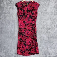 Lauren Ralph Lauren Dress Women 8 Floral Ruched Sleeveless Midi Elegant Cocktail