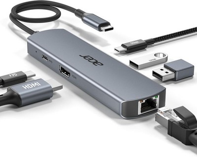 acer USB C HUB Ethernet, mit 4K@60Hz HDMI, 1000Mbps Lan, Docking-Station