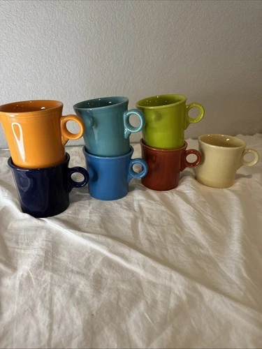 Fiestaware Coffee Mugs -Set of 6 Cups- HLC Fiesta O Ring Handle -Homer Laughlin