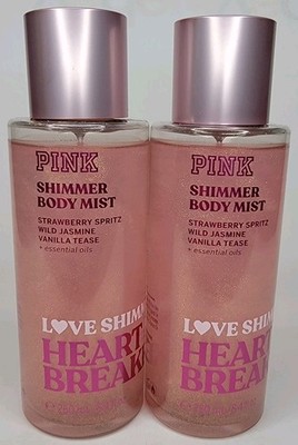 2 VICTORIA'S SECRET PINK HEART BREAKER SHIMMER FRAGRANCE BODY MIST SPRAY 8.4 FL