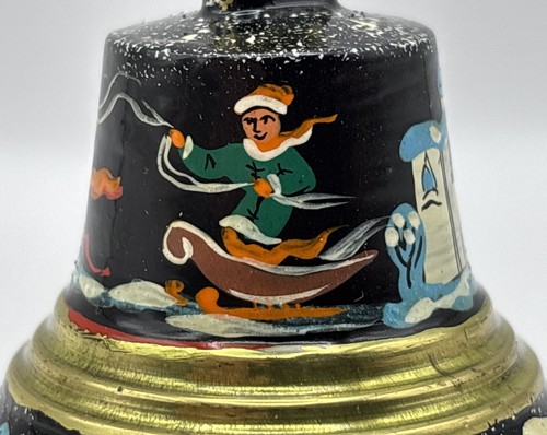 Campana russa vintage ottone massiccio dipinta a mano paesaggio invernale scenico 2 pollici - Foto 5 di 8
