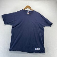 Vintage Russell Athletic Shirt Mens Large Navy Blue Blank Sun Faded USA made 90s