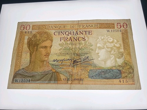 ๐ซ๐ท France 50 francs 1940 P-85b VF+ NO HOLES banknotes 081225-18 - Picture 3 of 3