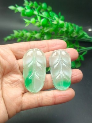 Natural Jadeite light green Carved foliage Lucky amulet jade Pendant 树叶