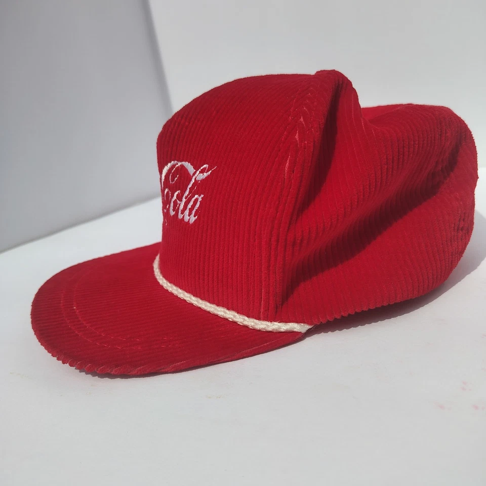 Made In Usa Vintage 80s Coca Cola Corduroy Rope Hat Snapback Red Coke - Image 3 of 4