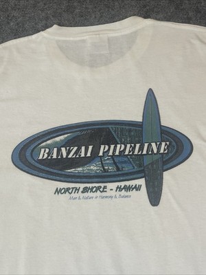 Vintage Banzai Pipeline Surf T-Shirt Mens Large White Hawaii North Shore Beach