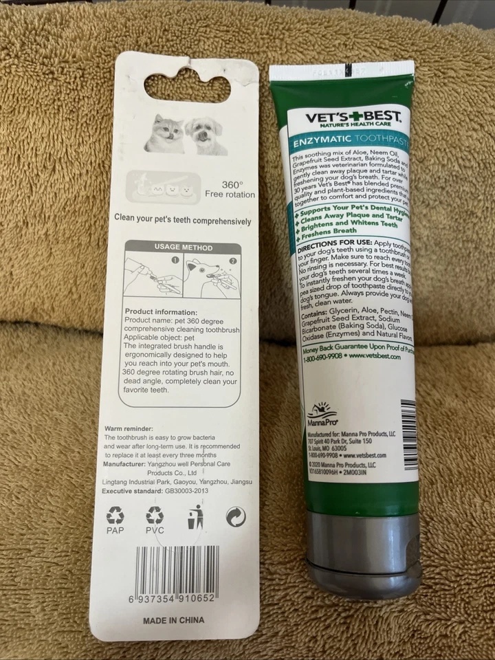 Cepillo de dientes para perros y gatos 360° rotación libre rosa y paquete de pasta de dientes Foto 2 de 2