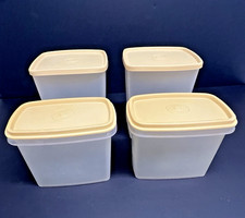 Lot of 4 Vintage TUPPERWARE Containers with Tan Lids - 2 Sizes - Good Condition