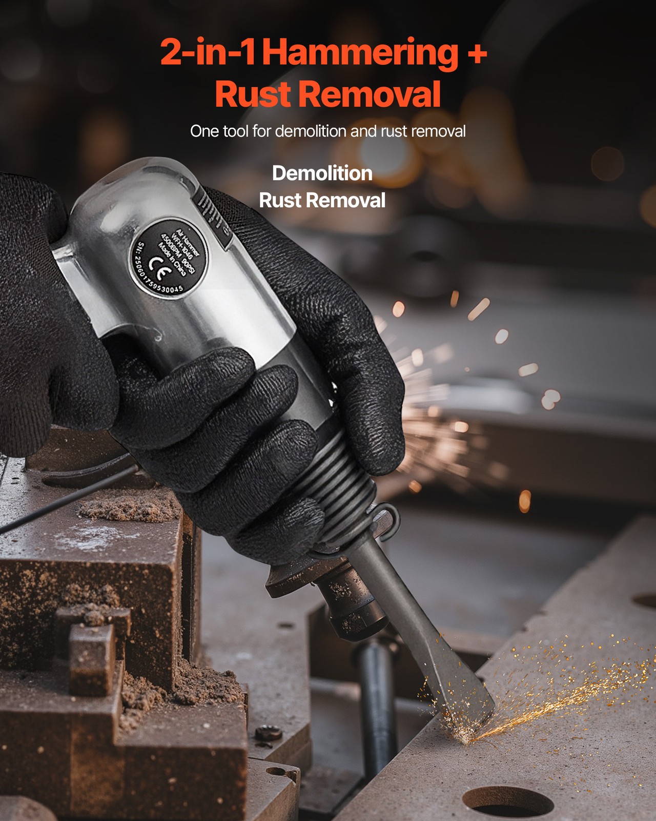 VEVOR Air Hammer 4500BPM Pneumatic Hammer with Air Needle Scaler & 4 Chisels