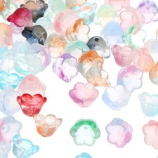Glass Trumpet Flower Beads, 50 Pcs Gradient Flower Bead Charm, Multicolored