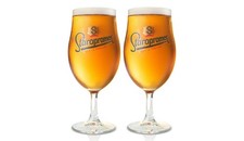 2x Staropramen Half Pint 10oz Beer Glass Lager Pedestal Goblet Brand New M22