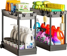 2-Pack under Sink Organizer 2-Tier Multi-Use Kitchen Bathroom Organizers 