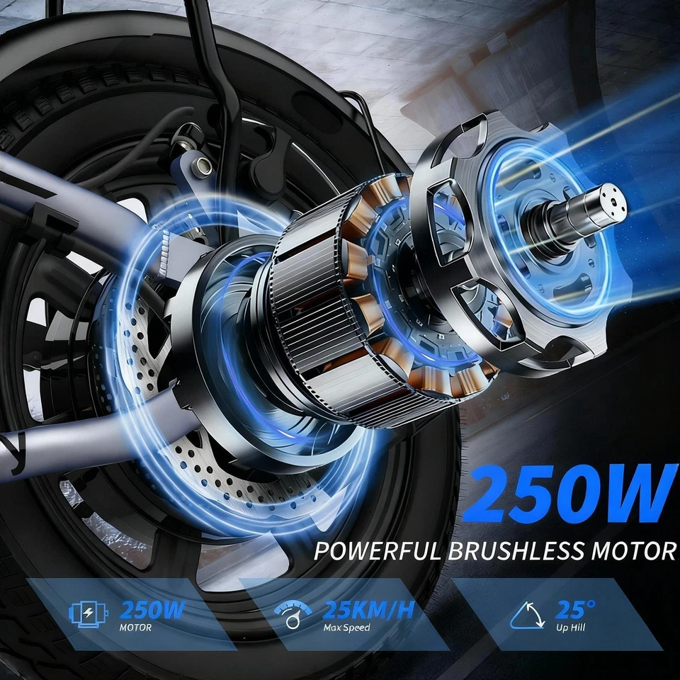 14" 250W Adult Electric Bikes Bicicletta Elettrica Pieghevole,10.4 AH/15.6AH - Immagine 2 di 4