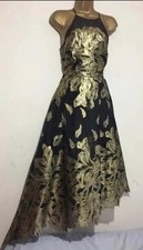 STUNNING COAST BLACK GOLD FIT FLARE OCCASION PARTY DRESS MIDI MAXI  SIZE 16