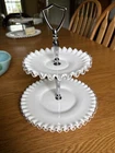 Vintage Fenton Silver Crest Milk Glass 8.5" 2-Tier Ruffled Edge Tidbit Tray