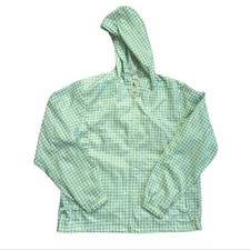 L.L. Bean Spring Green Preppy Lightweight Plaid Windbreaker Raincoat Jacket