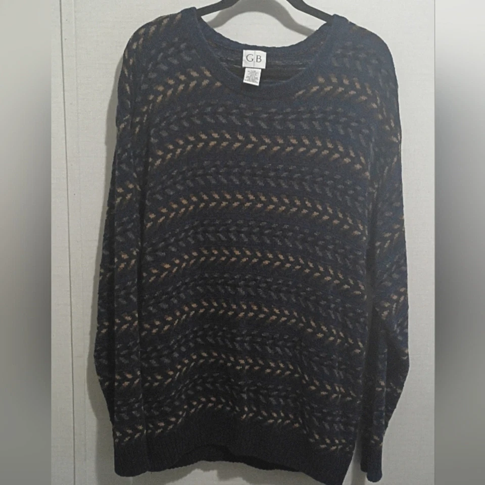 Geoffery Beene Navy and Brown Patterned Sweater Large Grandpa Cosby - Image 2 of 4