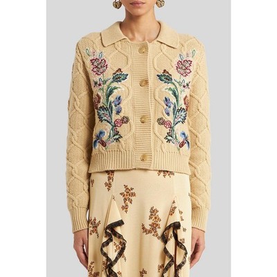  ETRO Floral Embroidered Cardigan Jacket in Beige IT 46 US 10