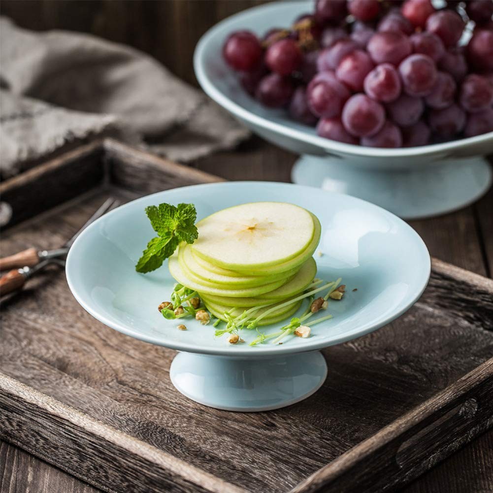Ceramic Footed Bowl Round Pedestal Fruit Dessert Stand Kitchen Counter Decor 8.3