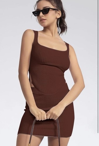 CHYRII Womens Sexy Summer Two Piece Outfits Bandeau Crop Top COLOR: Coffee - Picture 8 of 9
