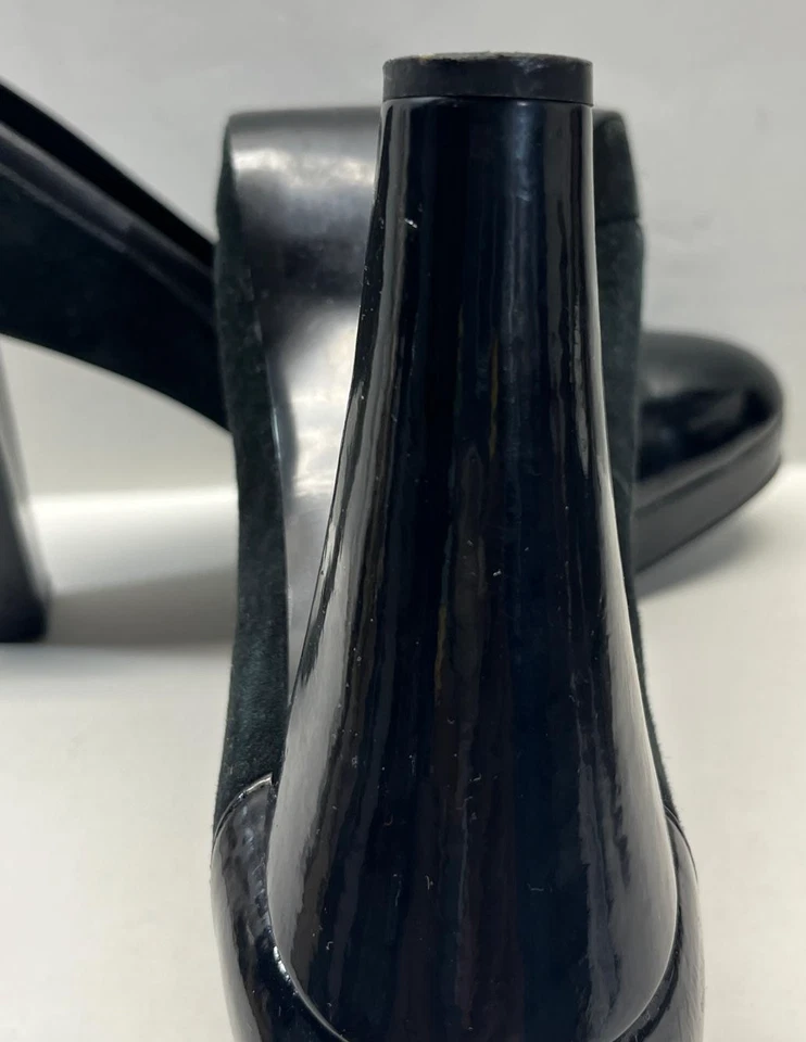 Sapato Feminino Banana Republic Preto Tamanho 9.5 Salto Couro Patente Camurça Plataforma - Imagem 4 de 4