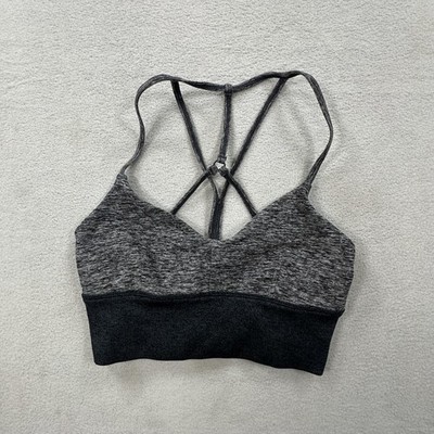 Alo Yoga Alosoft Lavish Sports Bra Womens XS Gray Black Strappy Crisscross