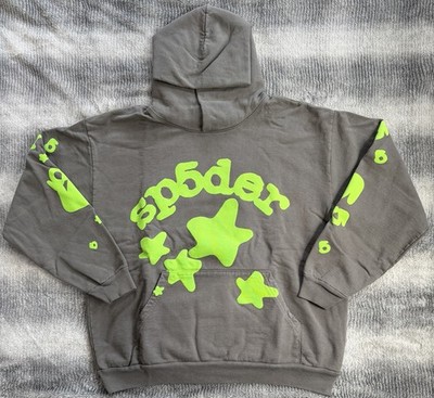 Size XL - Sp5der Worldwide Beluga Slate Grey Hoodie FW23