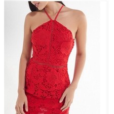 Urban Outfitters Red Lace High Neck Mini Dress Size M Halter Bodycon Party