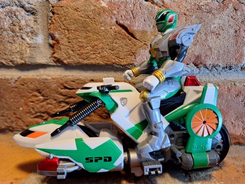 Power Rangers S.P.D. Green SPD Patrol Cycle with Ranger Rider Figur 2004 Vintage 5"