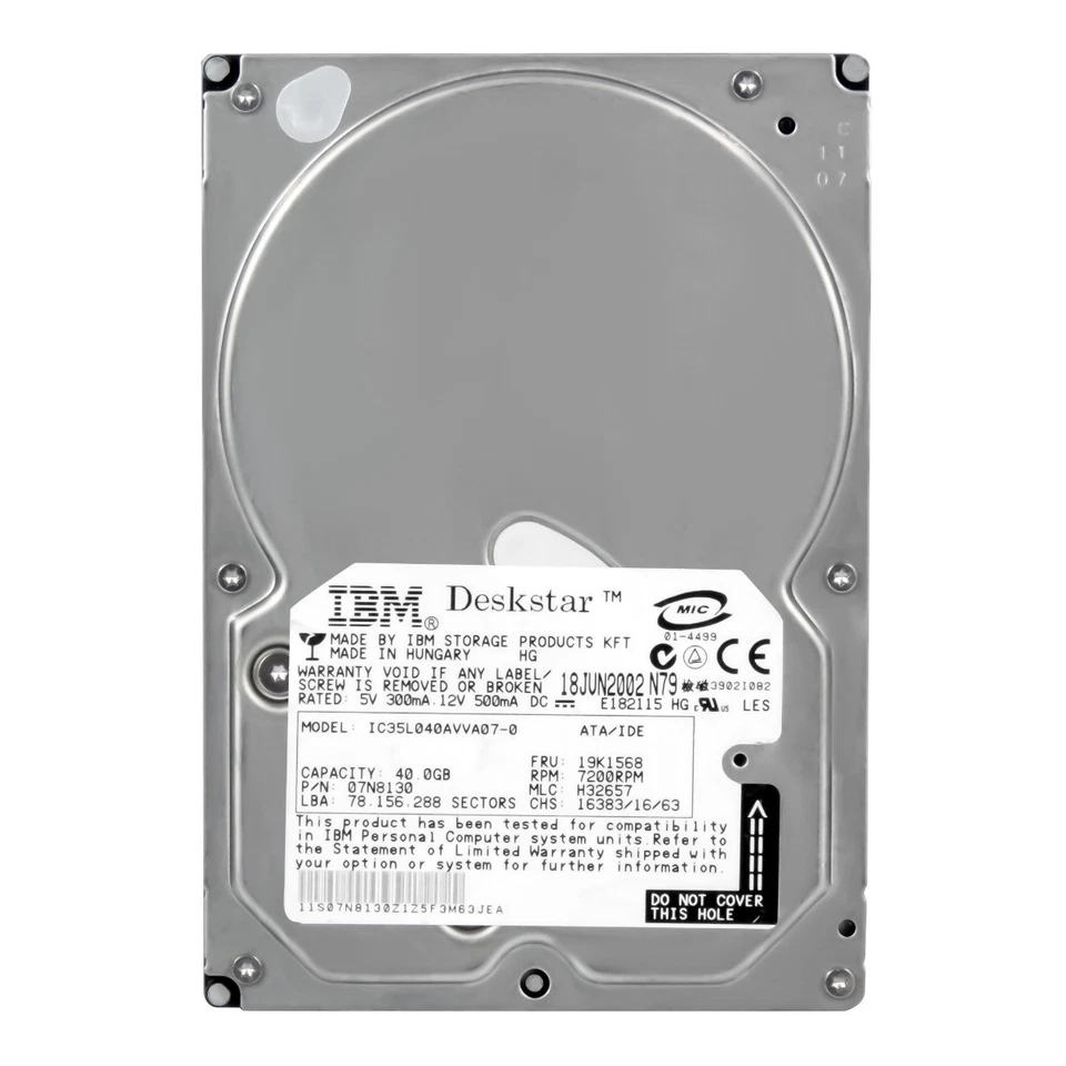 Disk IBM Deskstar 120GXP IC35L040AVVA07-0 19K1568 40GB 7.2K 2MB Ata 3.5'' - Immagine 3 di 3