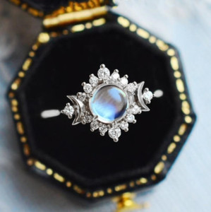Authentic 925 Silver,Gold Plated Women Sun Shaped Rings Cute Moonstone Jewelry Size 6-10