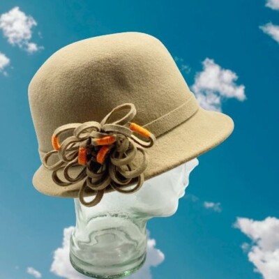 Adora Hats Tan Wools Bowler Cloche Bucket Hat