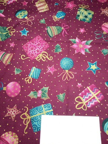 Concord Fabrics Christmas Ornaments Trees Bells Stars 3 Yards + 5" x 43"