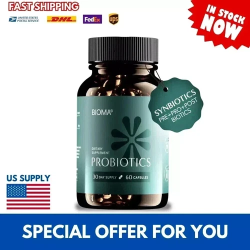 Bioma Probiotics for Digestive Health | 3-in-1 Gut Health Formula | 60 Capsules