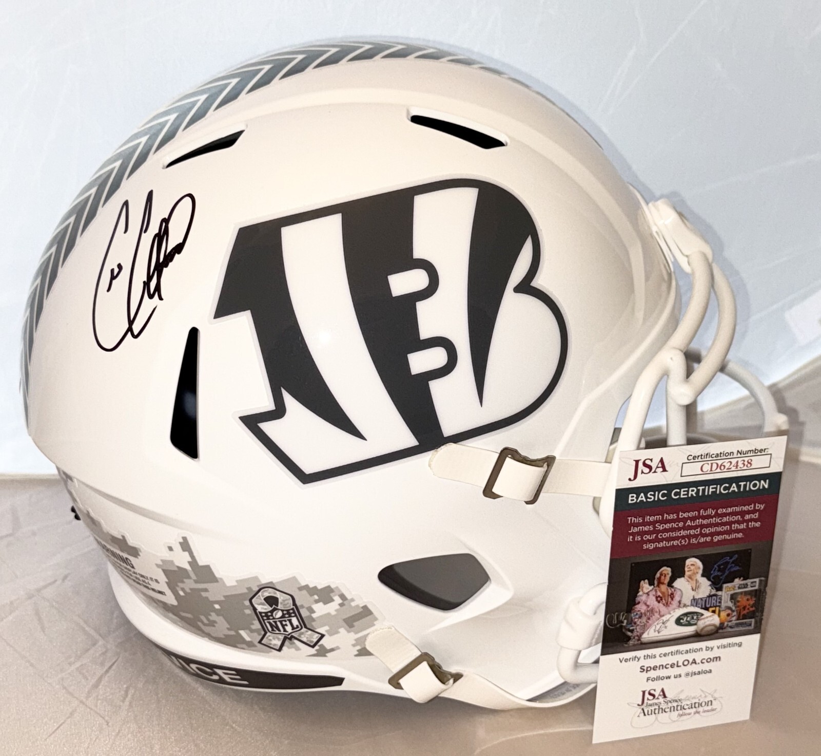 Cris Collinsworth Autographed Signed Cincinnati Bengals Salute Service Full Size Helmet JSA 