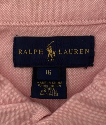Ralph Lauren Pink Long Sleeve Oxford Shirt Girls Size 16 Fitted Button Down NWT - Picture 7 of 9