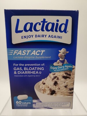 Lactaid Fast Act Lactose Intolerance Relief Gas Bloating 60 Caplets Exp 09/26