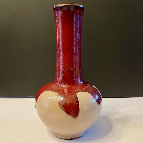 10,25" große Flaschenhals Burgunderrot & Hellbraun Tropfglasur Vase, Keramik Keramik groß - Bild 9 von 12