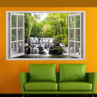SONNE FLUSS WALD WASSERFALL WANDAUFKLEBER 3D KUNST WANDBILD ZIMMER BÜRO WOHNDEKO UJ5