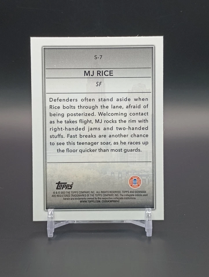 2023 MJ Rice Bowman Chrome University Basketball Skyscraping Refractor #S-7 - Image 4 of 4