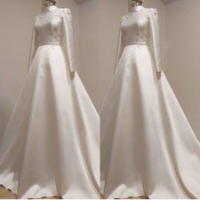 Muslim Wedding Dresses Lace Appliques Long Sleeves Elegant Satin Bridal Gowns