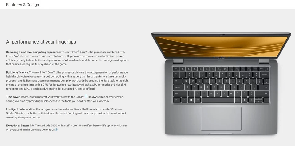 DELL Latitude 5450 Intel Core Ultra 7 Laptop 165U  14" Full HD 16 GB DDR5 512GB  - Image 2 of 4