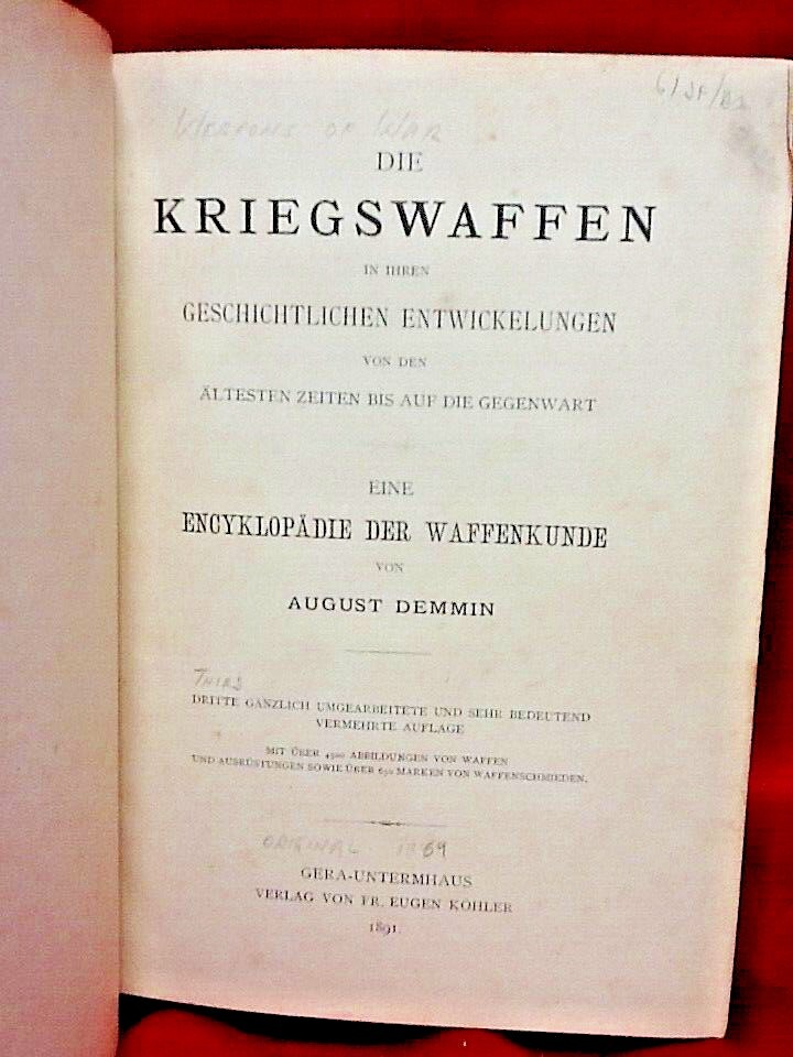 洋書 Die Kriegswaffen von August Demmin DIE KRIEGSWAFFEN VON AUGUST DEMMIN | eBay