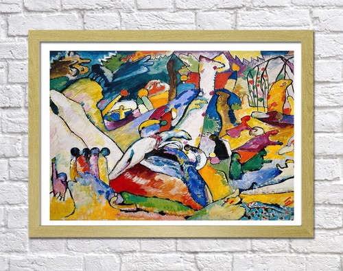 KADINSKY 7-FRAMED CANVAS ABSTRACT WALL ART PICTURE PAPER PRINT- YELLOW BLUE - Picture 8 of 15